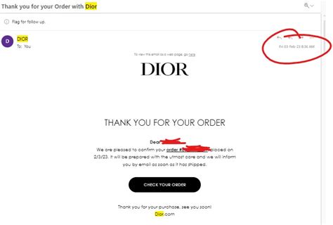 dior confirmation email